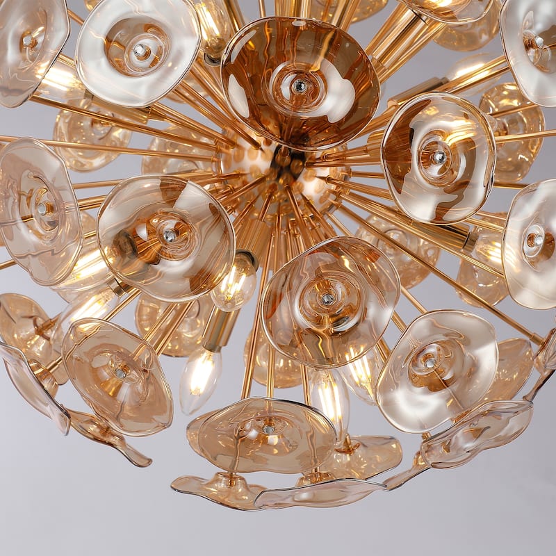 18-Light 24" Wide Elegant Stamen Disco Sputnik Gold Chandelier