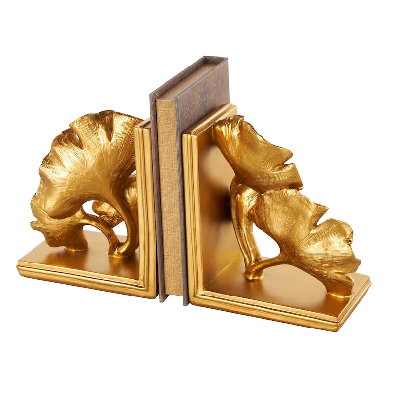 Polystone Tree Ginkgo Decorative Bookends - Set of 2 Gold - Roche River Decor