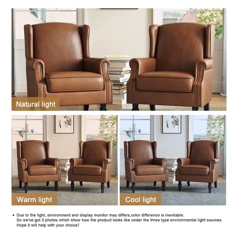 Upholstered Nailhead Trim Armchair Wingback Accent Chairs Set of 2