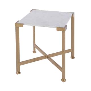 Loric 18 in. W Square Iron and Marble Side Table