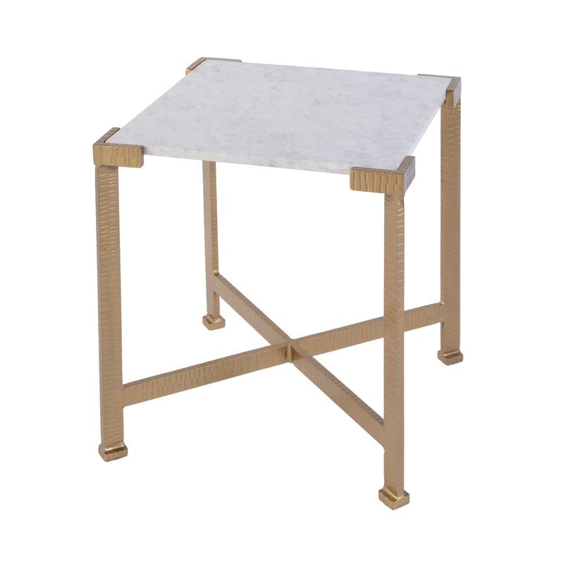 Loric 18 in. W Square Iron and Marble Side Table - Marble and Metal