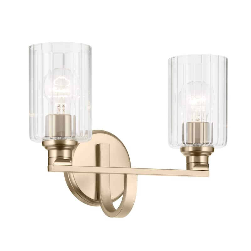 Kichler Lighting Gioe 14.25" 2-Light Vanity Light with Clear Fluted Glass in Champagne Bronze
