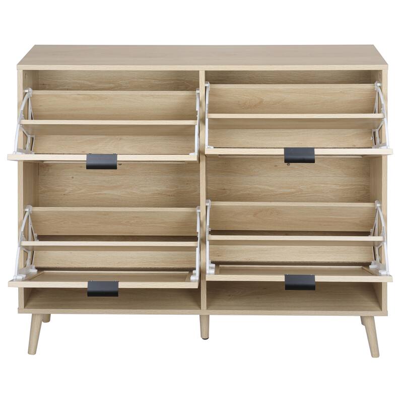 Modern Natural Rattan Shoe Rack Storage Cabinet for Entryway