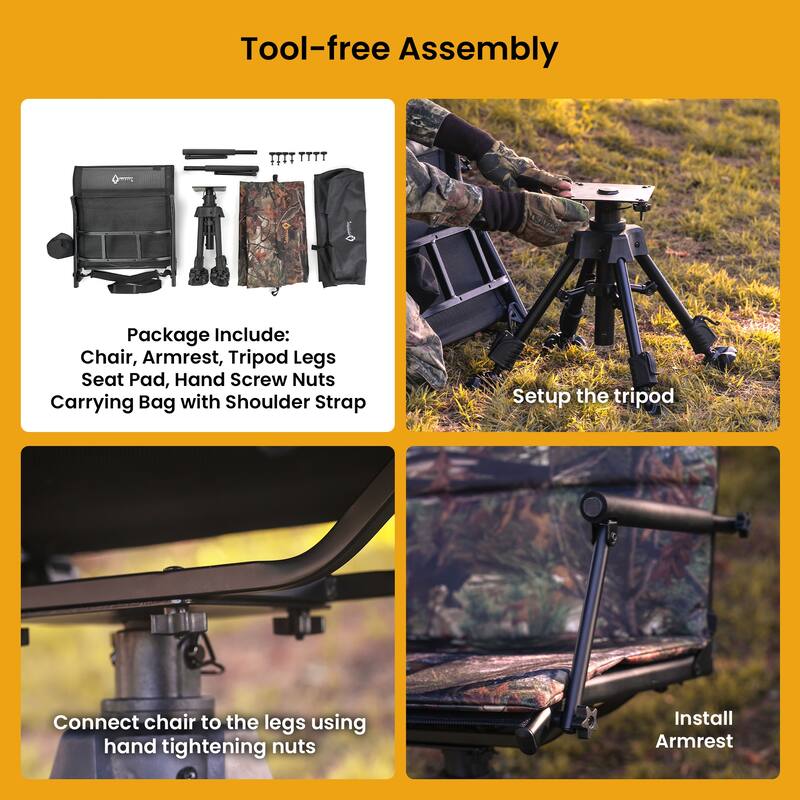 Arrowhead KKS0347U Wide Folding Hunting Swivel Blind Chair