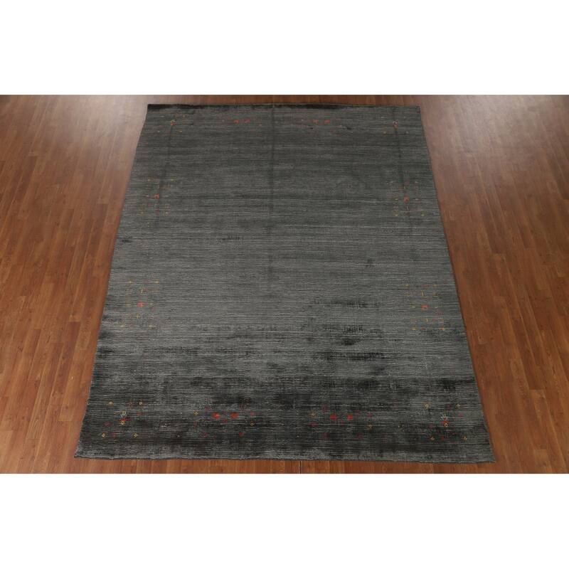 Grey Tribal Gabbeh Oriental Area Rug Hand-Knotted Wool Carpet - 7'10" x 9'9"