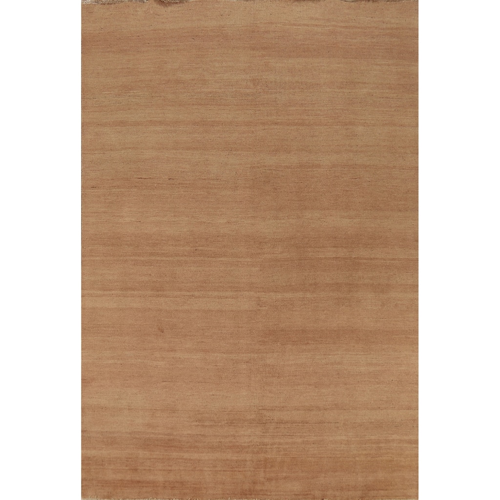 Light Brown Modern Gabbeh Oriental Area Rug Hand-Knotted Wool Carpet - 6'7" x 9'10"