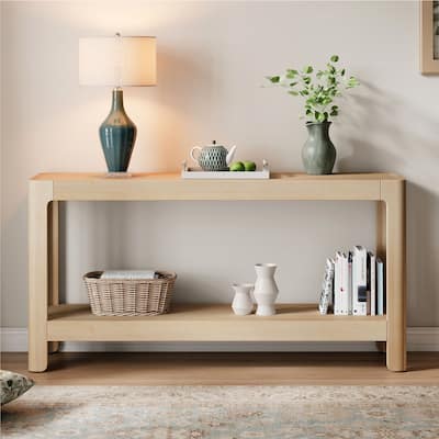 Modern Farmhouse Console Table – Sleek Minimalist Design with Premium Wood Veneer & Soft Rounded Corners.