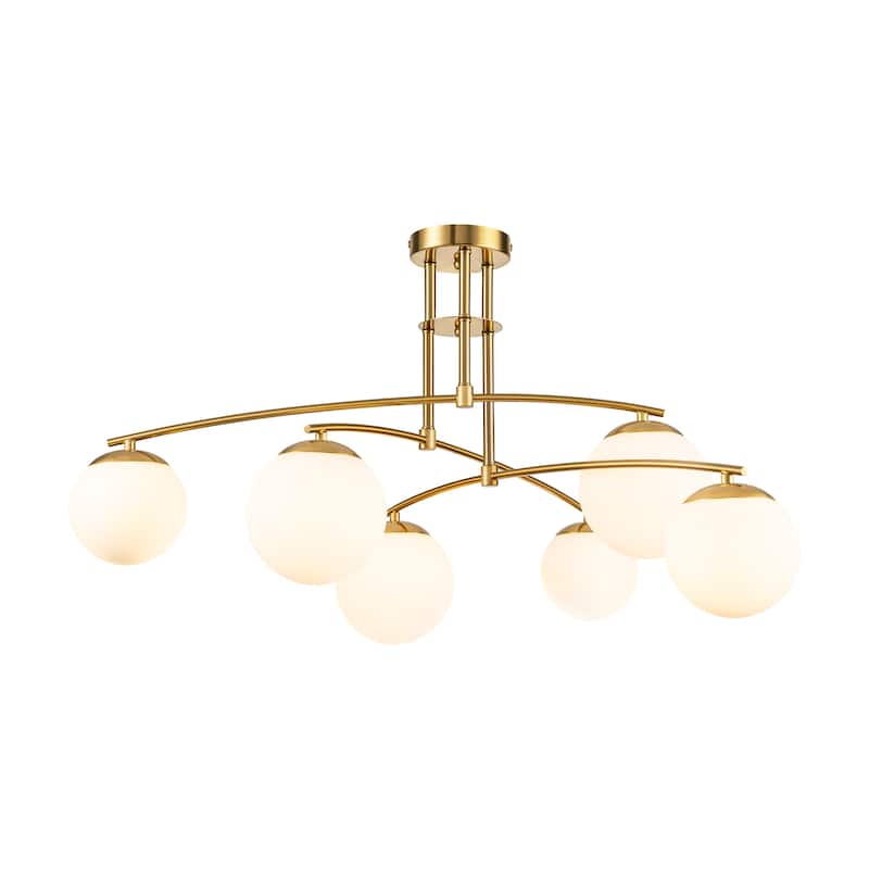 6-Light Modern Sputnik Linear Opal Frosted Glass Globe Bubble Semi-Flush Mount Light