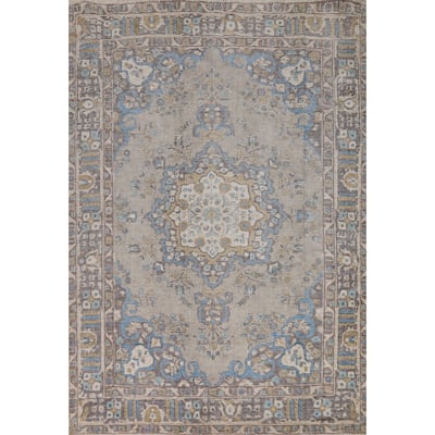Gray Tabriz Persian Area Rug Handmade Traditional Wool Carpet - 6'9"x 9'5"