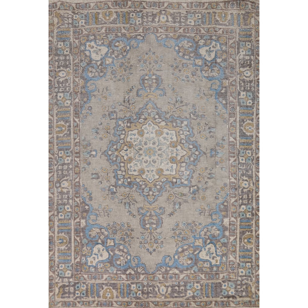 Gray Tabriz Persian Area Rug Handmade Traditional Wool Carpet - 6'9"x 9'5"