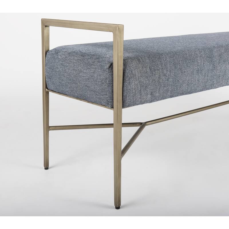 Charlotte Gray Herringbone Fabric Seat w/ Antique Nickel Metal Frame Bench