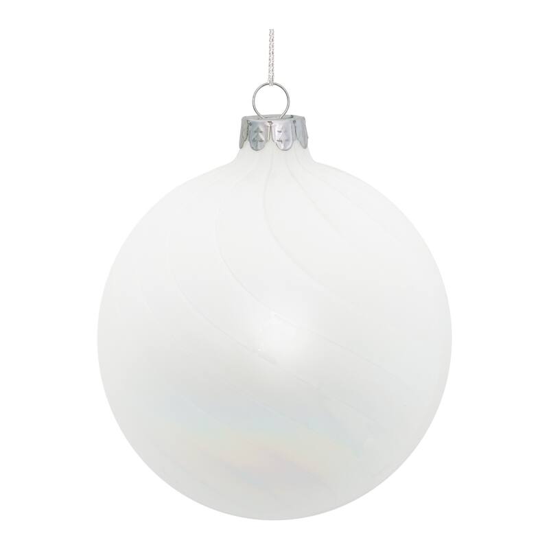 Iridescent Finish Glass Christmas Ball Ornaments - 4" (102mm) - White - 12ct
