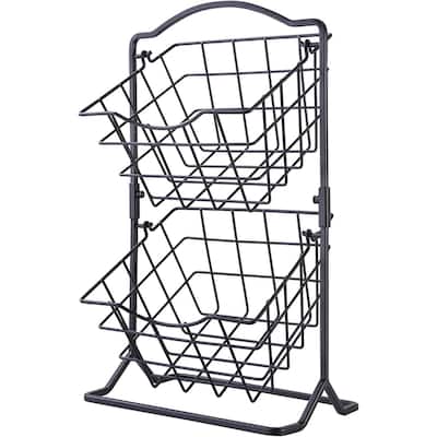 2-Tier Metal Mini Countertop Fruit Storage Basket, Antique Black