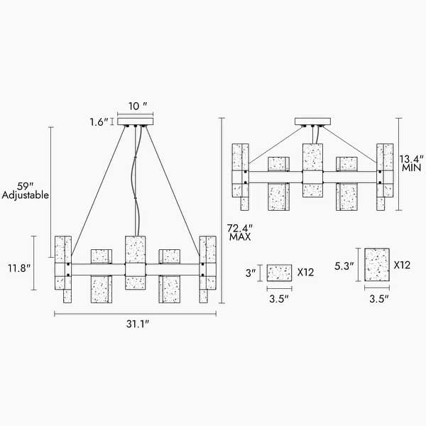 dimension image slide 1 of 2, Modern Glam 24-Light LED Drum Chandelier for Dining Room - D 31.1" x H 72.4" Max