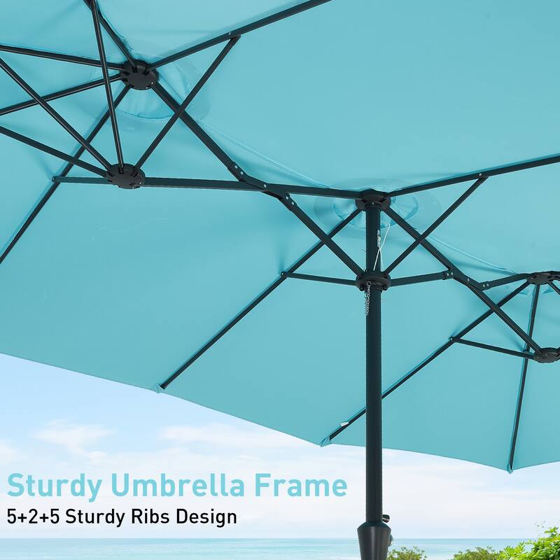 Ainfox 10ft Solar Patio Umbrella 40 LED Lighted and Umbrella Base, Strip Lights Outdoor Market Table Umbrella