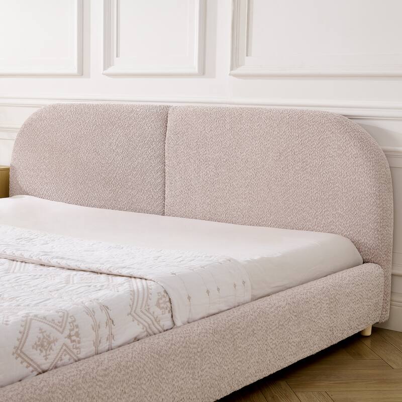 King Size Upholstered Bed Frame, Modern Minimalist Style with Tall Curved Headboard, Premium Circle Yarn Fabric
