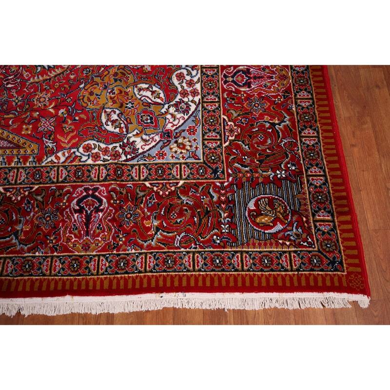 Pictorial Medallion Red Kashan Turkish Area Rug Machine Made Carpet - 9'8" x 12'5"