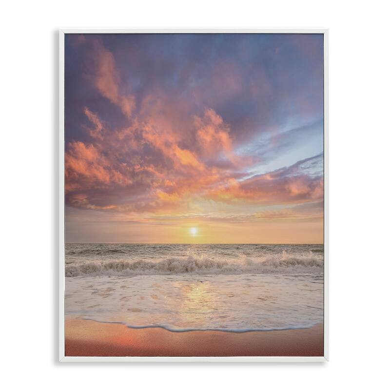Stupell Sunlit Clouds over Beach Framed Giclee Art Design By Mike Calascibetta - 11 x 14 - White