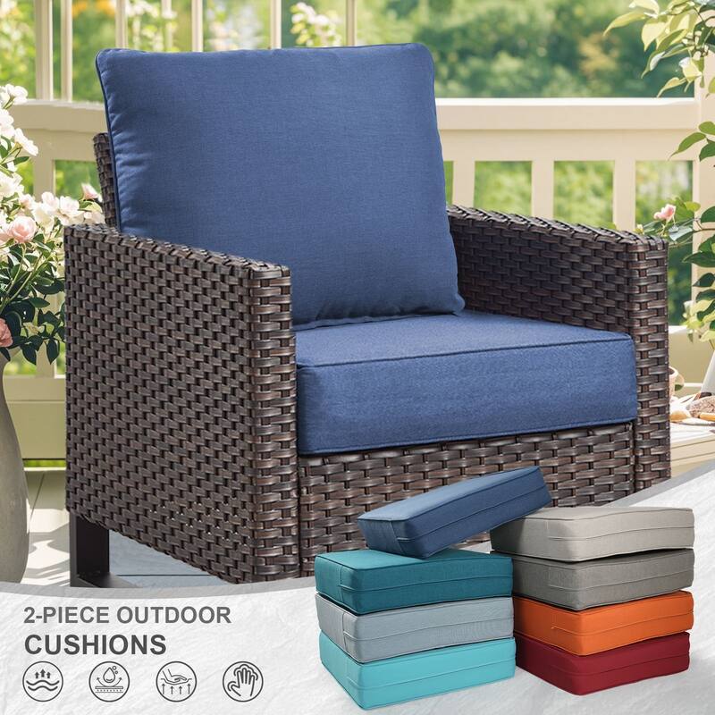 Gymojoy 24"x22"x6" Patio Thick Cushions & Pillows Set - Deep Seat Indoor/Outdoor Water & Fade Resistant