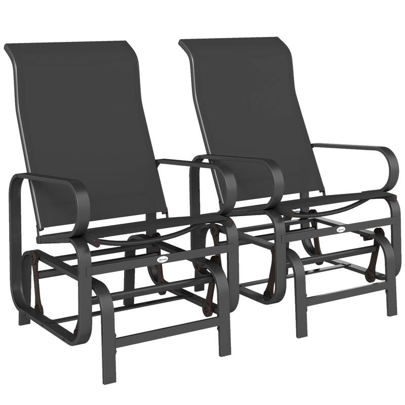 Outsunny Outdoor Glider Chair Set of 2, Gliders for Outside Patio with Smooth Rocking Mechanism , Black