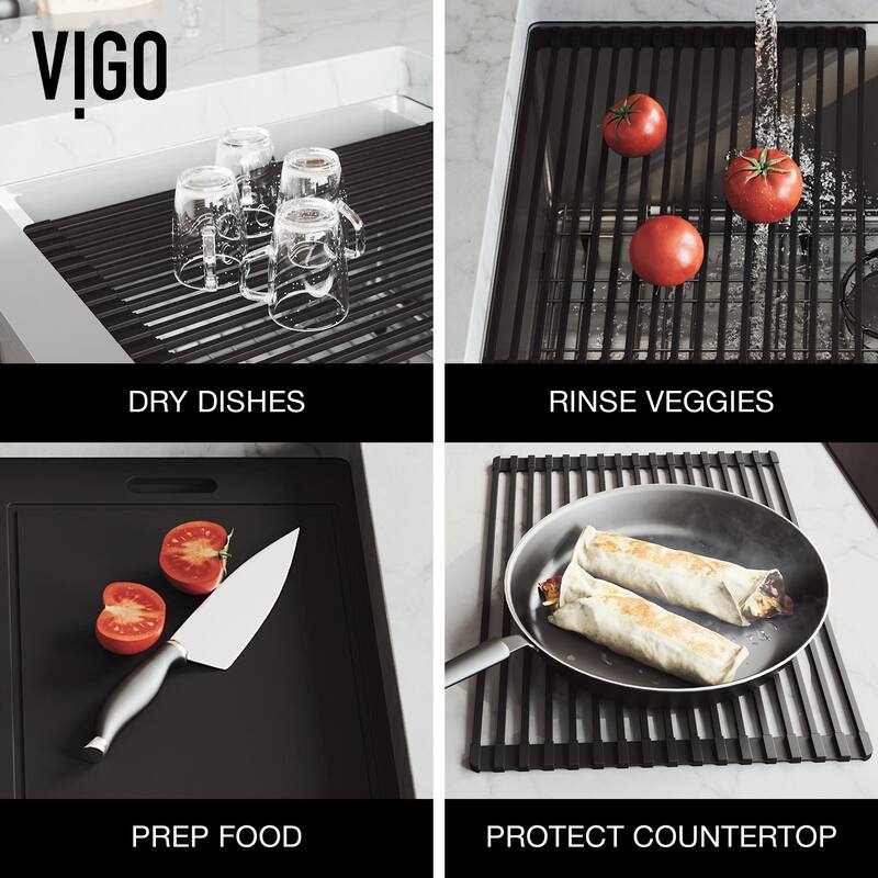 VIGO Matte Stone Kitchen Sink and Faucet in Matte Gold and Black