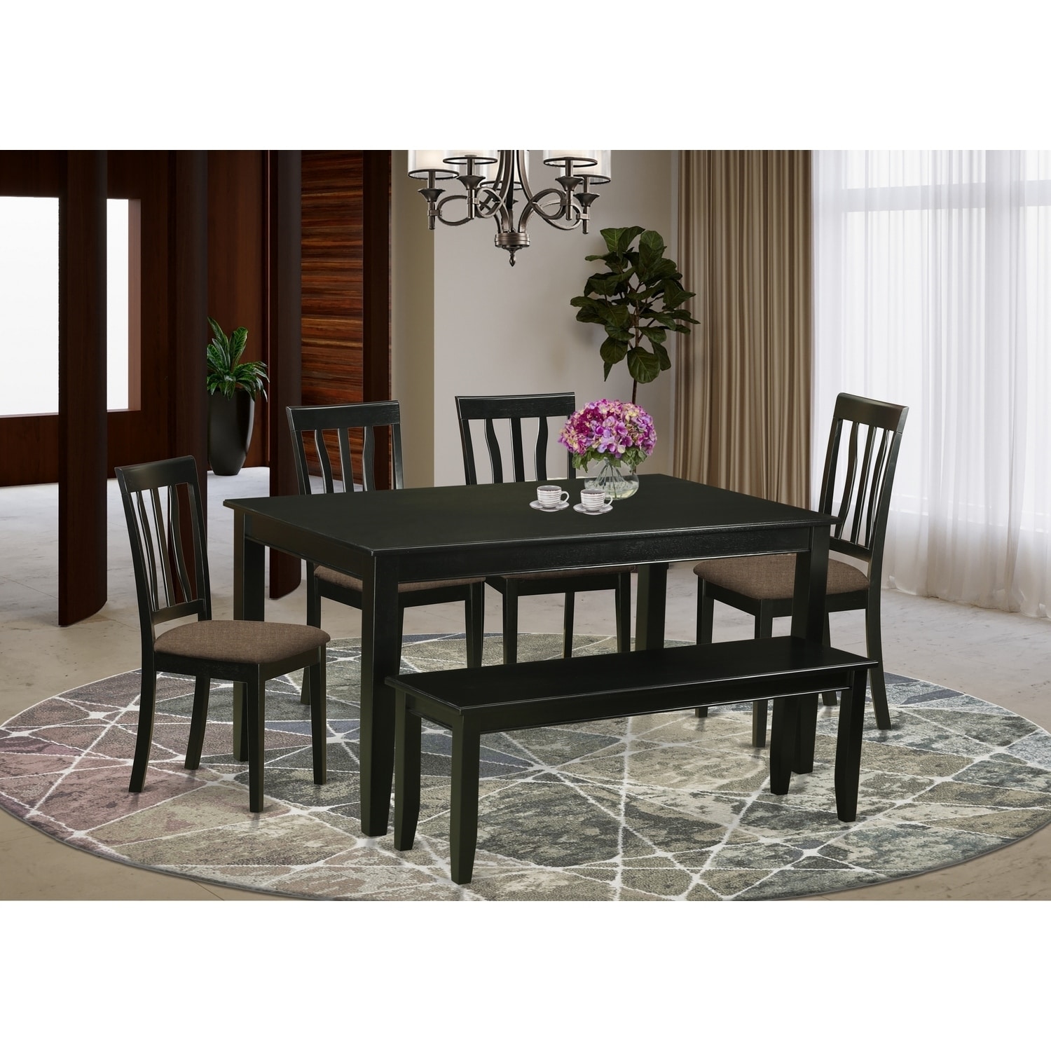 Contemporary Dining Set - Table & 4 Chairs with Bench - Chic Dinette Set