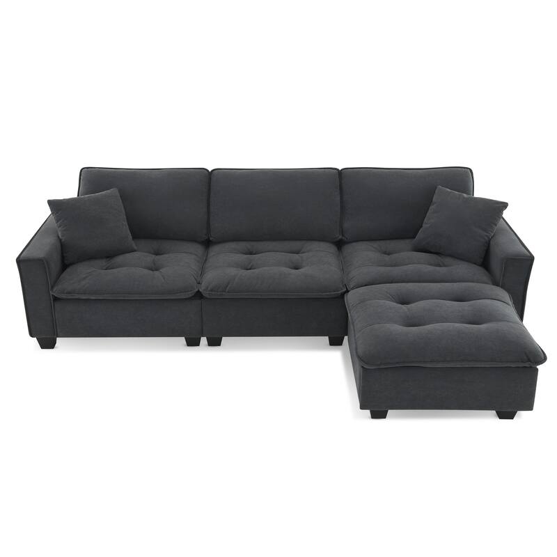 100" L-Shaped Convertible 4-Seat Sectional Sofa with Removable Ottoman and Matching Pillows, Ideal for Living Room