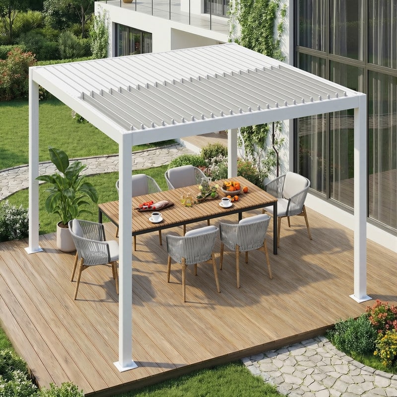 EROMMY Outdoor Louvered Pergola with Adjustable Aluminum Roof – Rainproof Gazebo for Patio & Garden