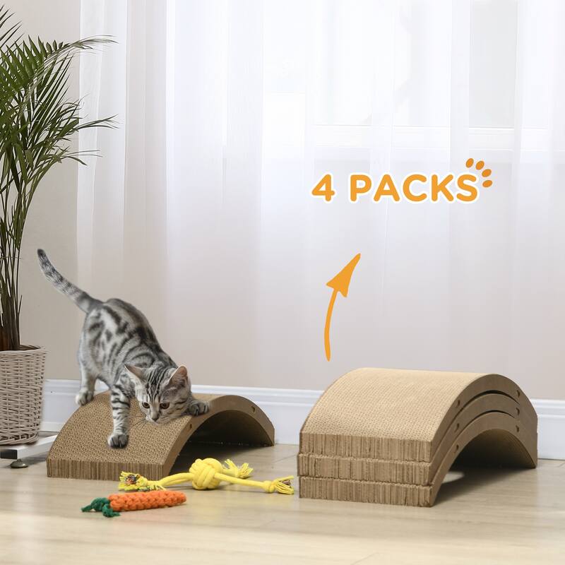 PawHut Cat Scratching Board, 4 Pack Cat Scratcher for Indoor Cats, Reversible Cat Scratching Post Replacement - Brown