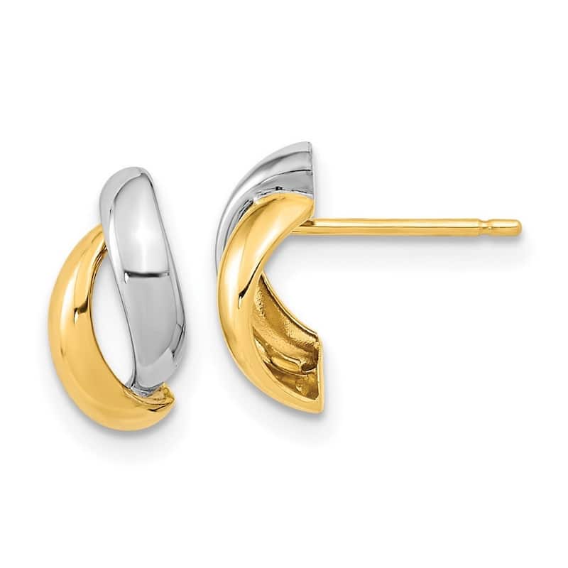 Curata 14k Two-tone Gold 11.5x5.75mm Overlapping Half Hoop Post Earrings