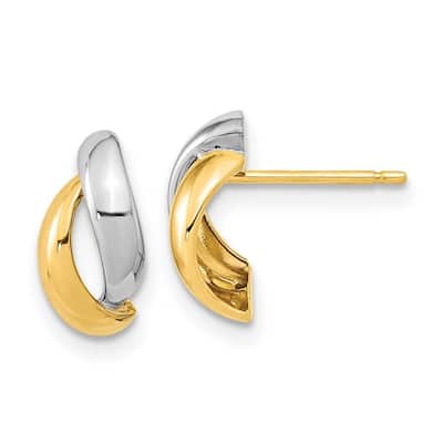 Curata 14k Two-tone Gold 11.5x5.75mm Overlapping Half Hoop Post Earrings
