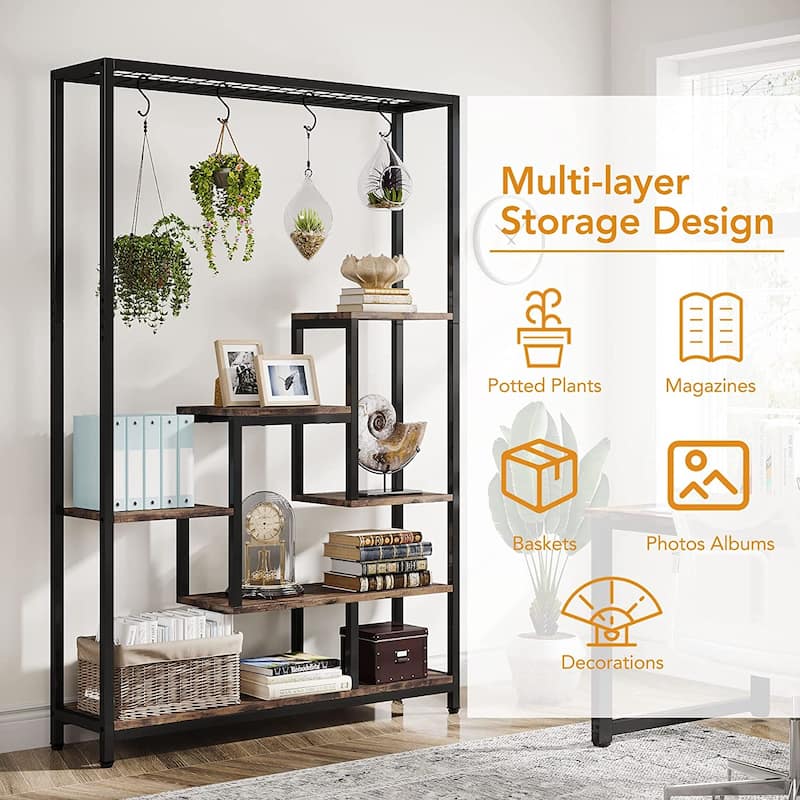 5-Tier Tall Indoor Plant Stand, Large Plant Shelf with 10PC S Hanging Hooks