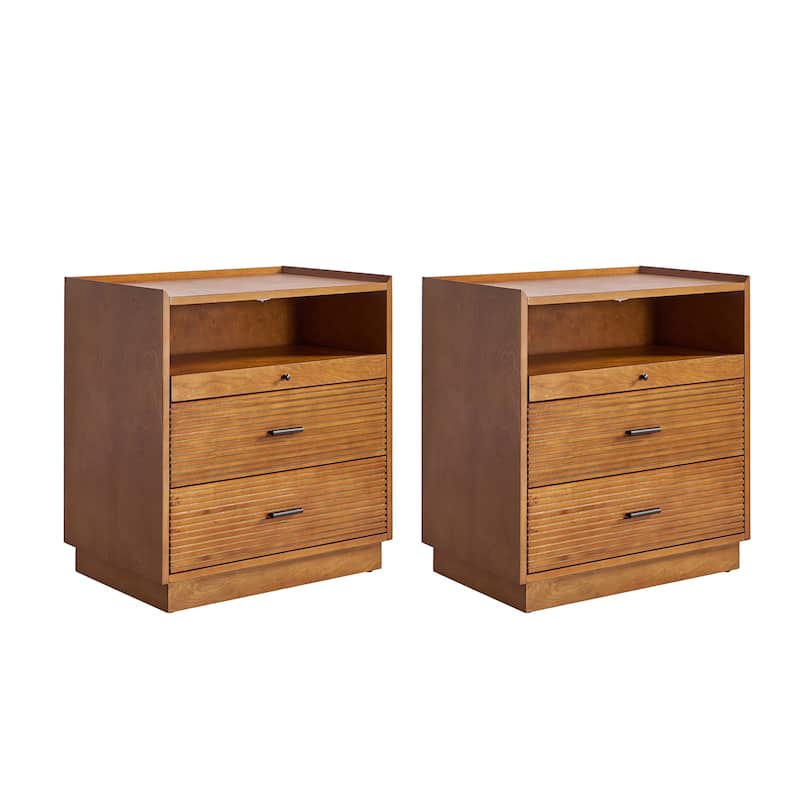 Lorenz Mid-century Nightstand with USB and LED Light Set of 2 by HULALA HOME