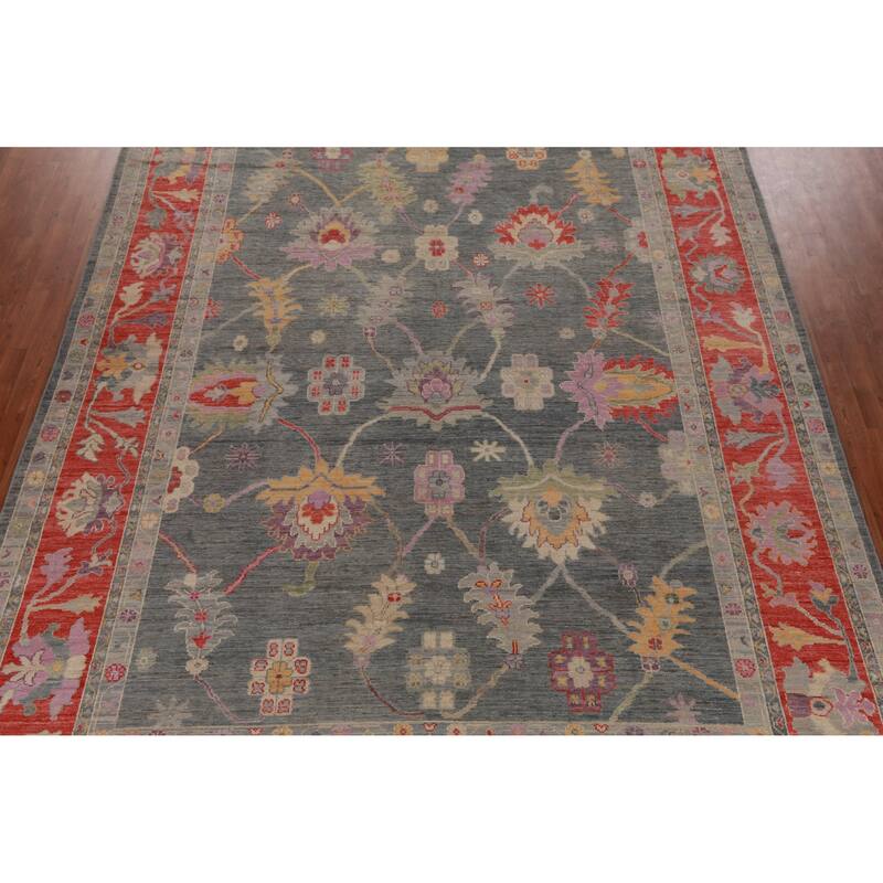 Hand Knotted Oriental 100% Wool Carpet Transitional All-Over Navy Blue & Blues Oushak Area Rug - 13' 9'' X 10' 2''