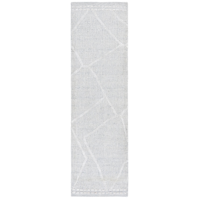 SAFAVIEH Handmade Abstract Zuhra Contemporary Wool Rug - 2'3" x 8' Runner - Light Grey/Ivory
