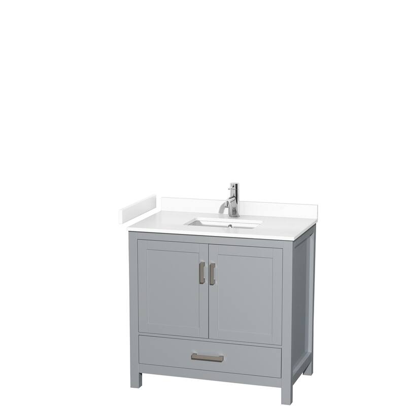 Sheffield Single Bathroom Vanity Set, Cultured Top, No Mirror - 36-Inch Single - Gray, White Cultured Marble Top, Chrome Trim