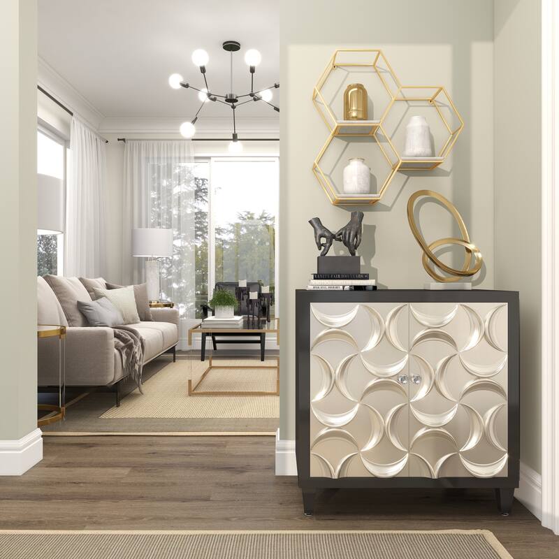 Geometric Metal Hexagon Wall Shelf with 3 Marble Shelves - Gold or Silver - 24 x 6 x 24