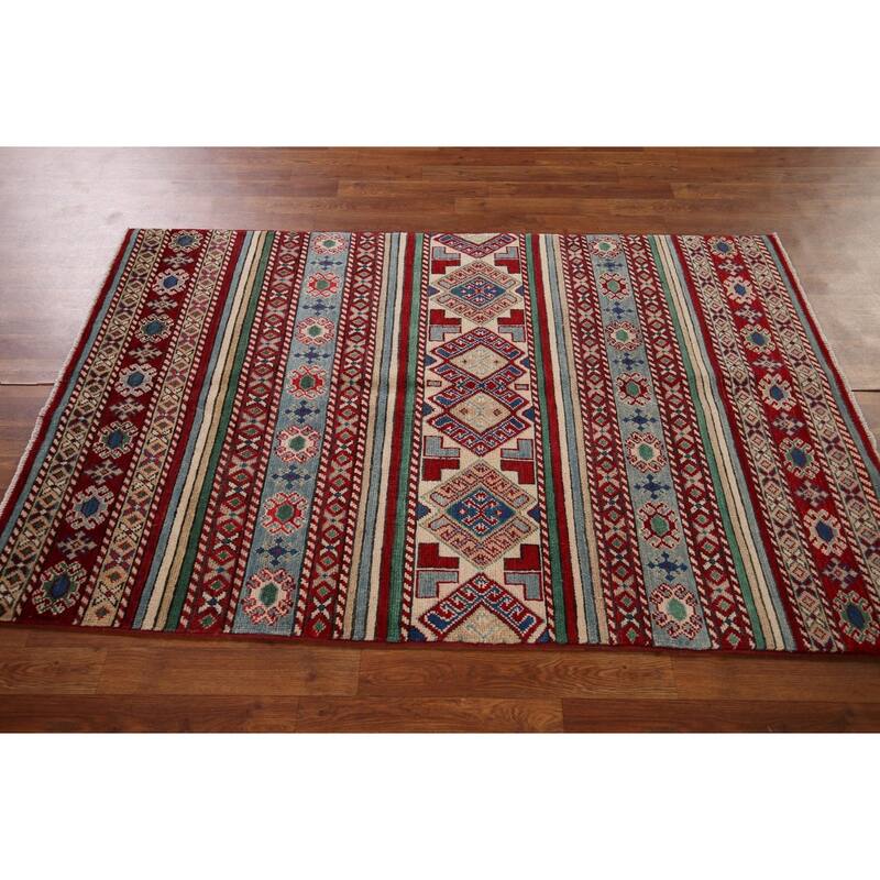 Oriental Multi-Color Kazak Area Rug Handmade Wool Carpet - 3'11" x 6'0"