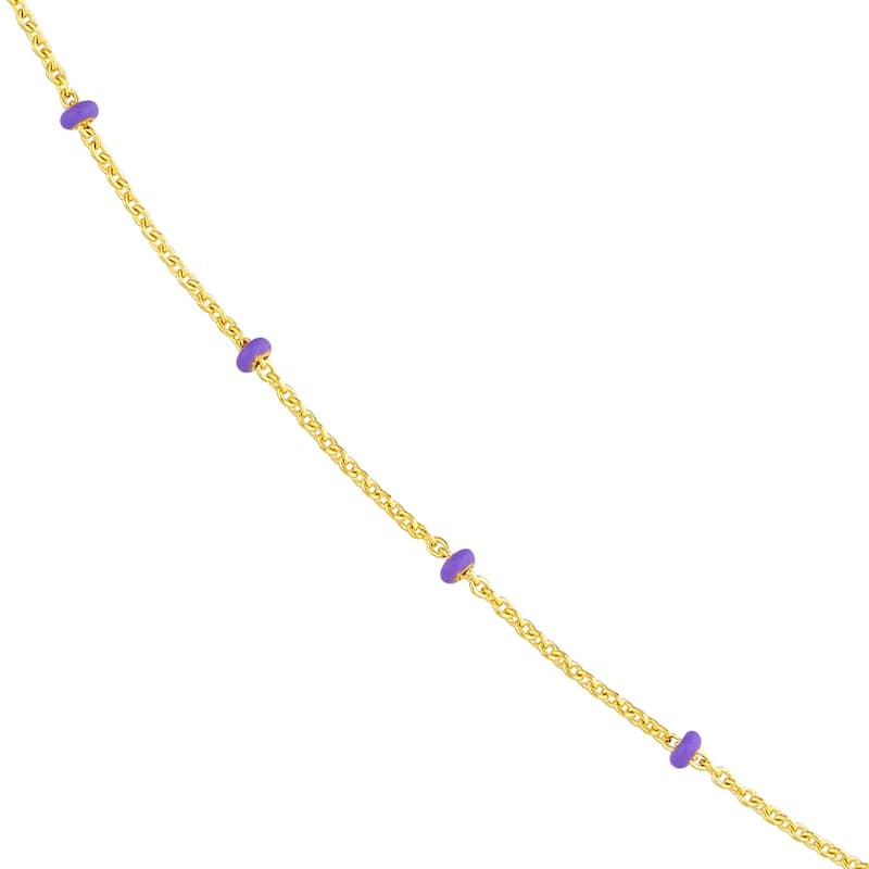 Curata 14k Yellow Gold 18" Lilac Enamel Bead Station Saturn Chain Necklace