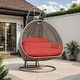 preview thumbnail 53 of 128, LeisureMod Modern 2-Person Egg Hanging Swing Chair with Beige Wicker, Oxford Fabric Cover, Patio Hammock Lounger and Cushions