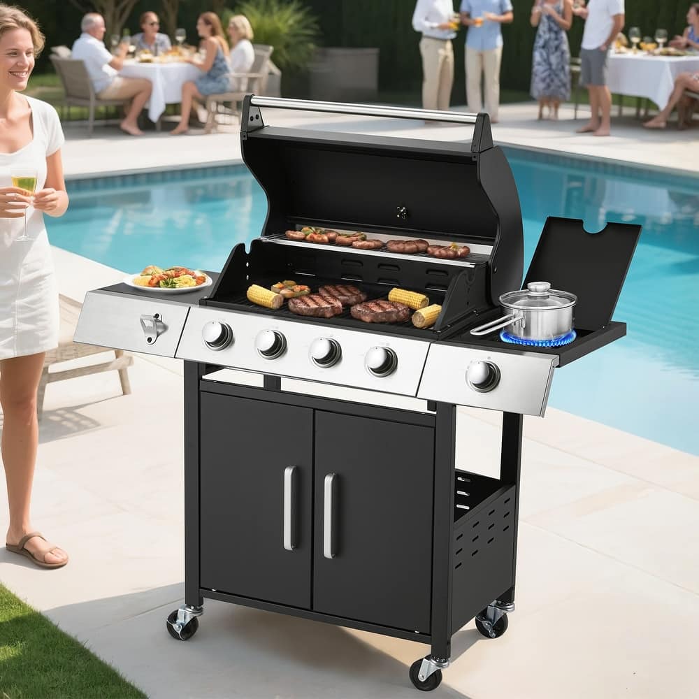 3-Burner Propane Grill with Side Burner, Locking Wheels, 395 Sq. In. Cooking Area, 36,000 BTU