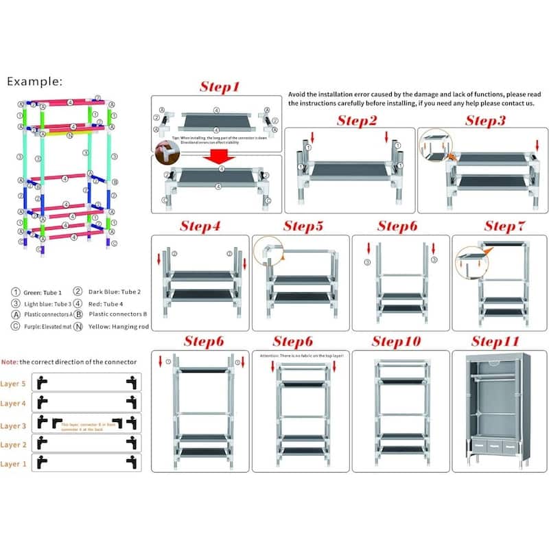 Portable Clothes Closet Rolling Door Wardrobe with Hanging Rack Non-Woven Fabric Storage Organizer with Three Drawer Boxes No-To