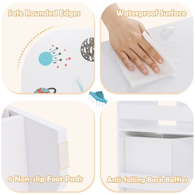 Kids Toy and Book Organizer Children Wooden Storage Cabinet with Storage Bins - 36.5'' x 11.5'' x 40'' (L x W x H)