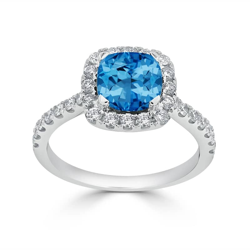 Auriya 1 3/8ct Cushion-cut Swiss Blue Topaz and Halo Diamond Engagement Ring 1/2cttw 14k Gold