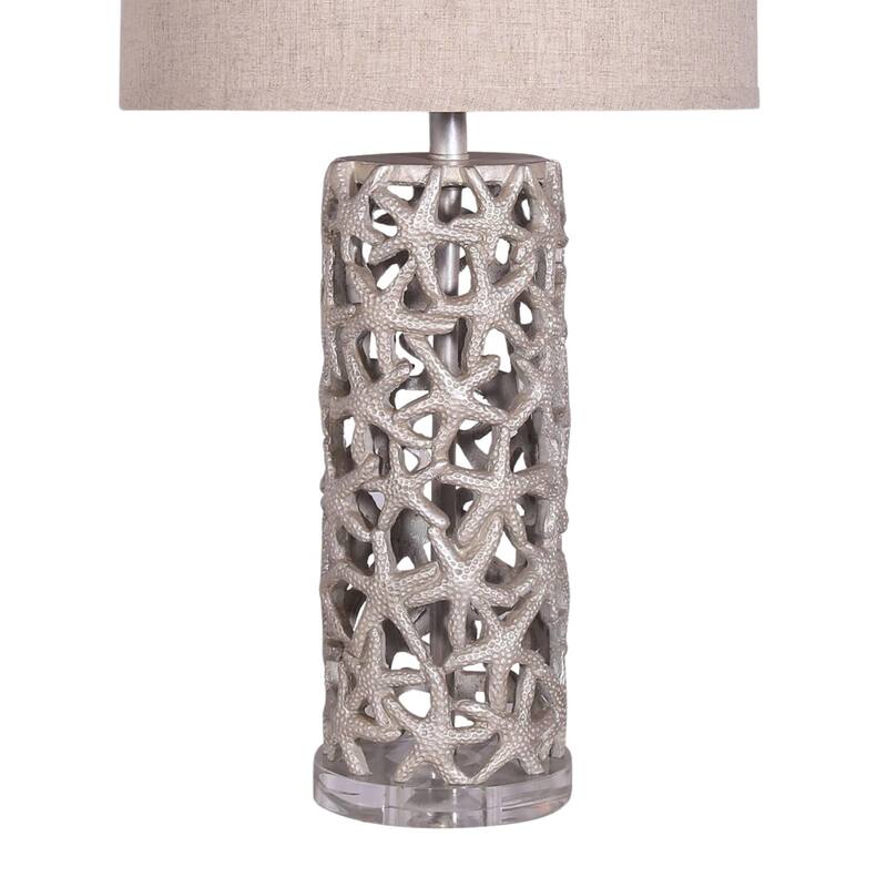 Lux Lighting 30" Elegant Starfish Silver/Gold Table Lamps with Linen Shade (Set of 2) 3-Way Switch