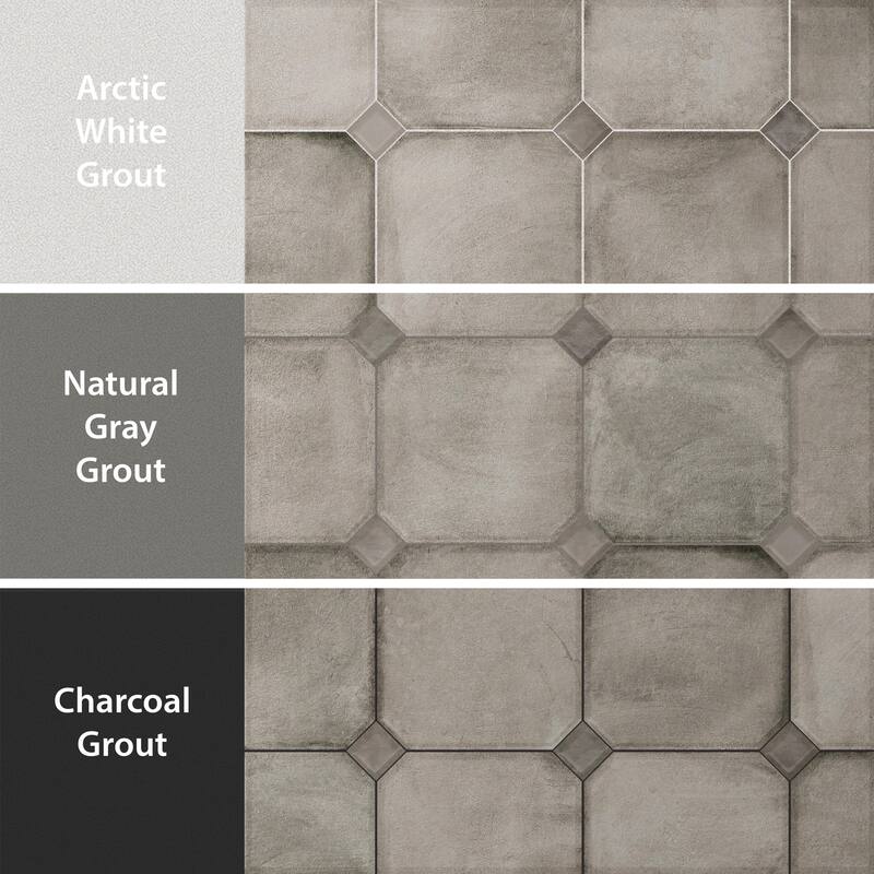 Merola Tile Laverton Octagon Grafito with Taco Grafito 7-7/8" x 7-7/8" Porcelain Floor and Wall Tile