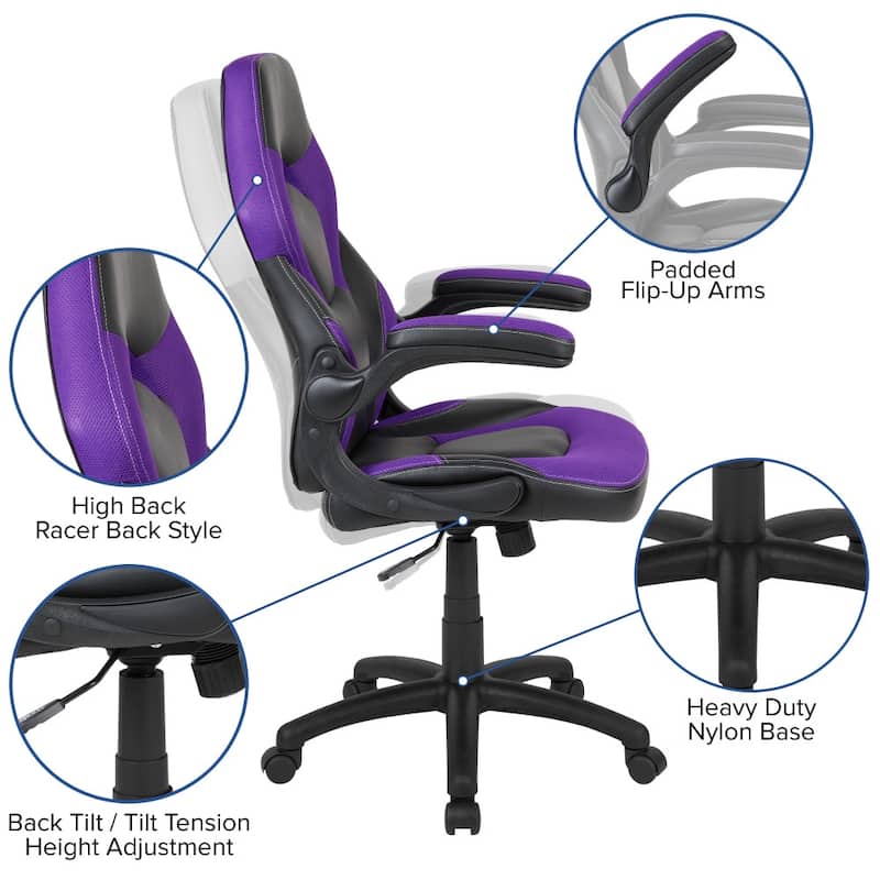 High Back Racing Style Ergonomic Gaming Chair with Flip-Up Arms