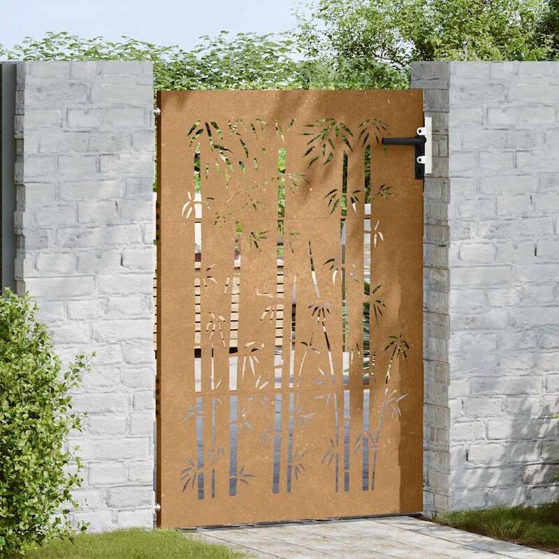 vidaXL Garden Gate Decorative Door Outdoor Fence Corten Steel Bamboo Design - 33.5 x 1.2 x 59.1"