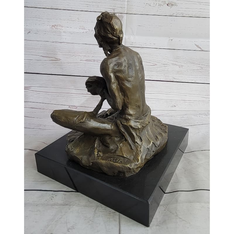 Native American Indian Shaman Medicine Man Playing Tom Tom - Bronze Sculpture Original Art