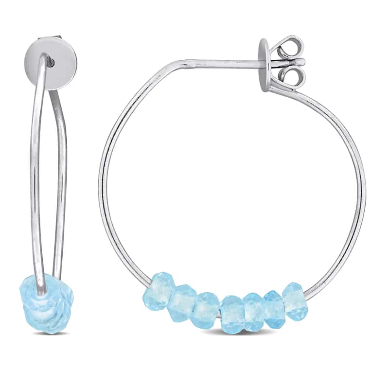Miadora Sterling Silver 3.5mm Blue Topaz beads 2/3ct tgw Hoop Earrings